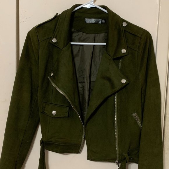 Missguided Faux Suede Biker Jacket - Khaki US 2 - Picture 4 of 5
